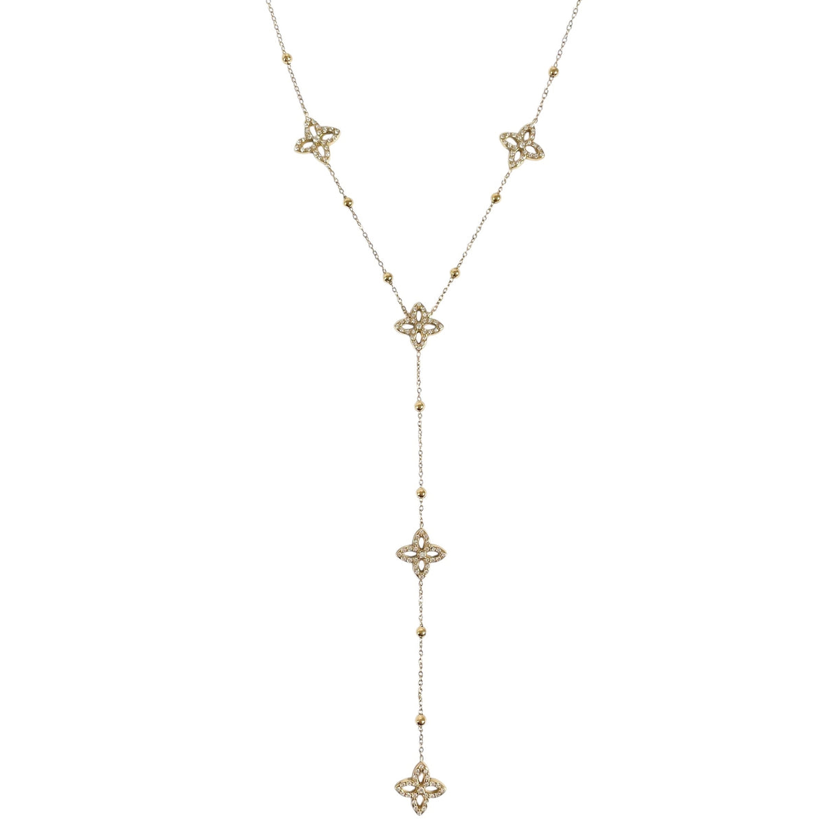 Collier en Y trèfle doré et strass en acier inoxydable doré pour femme