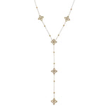 Collier en Y trèfle doré et strass en acier inoxydable doré pour femme