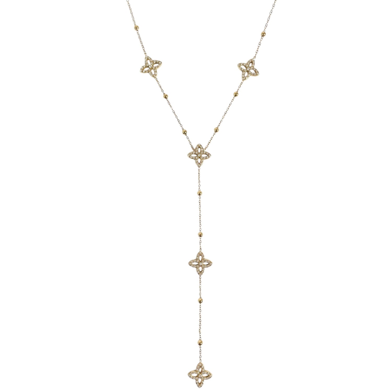 Collier en Y trèfle doré et strass en acier inoxydable doré pour femme