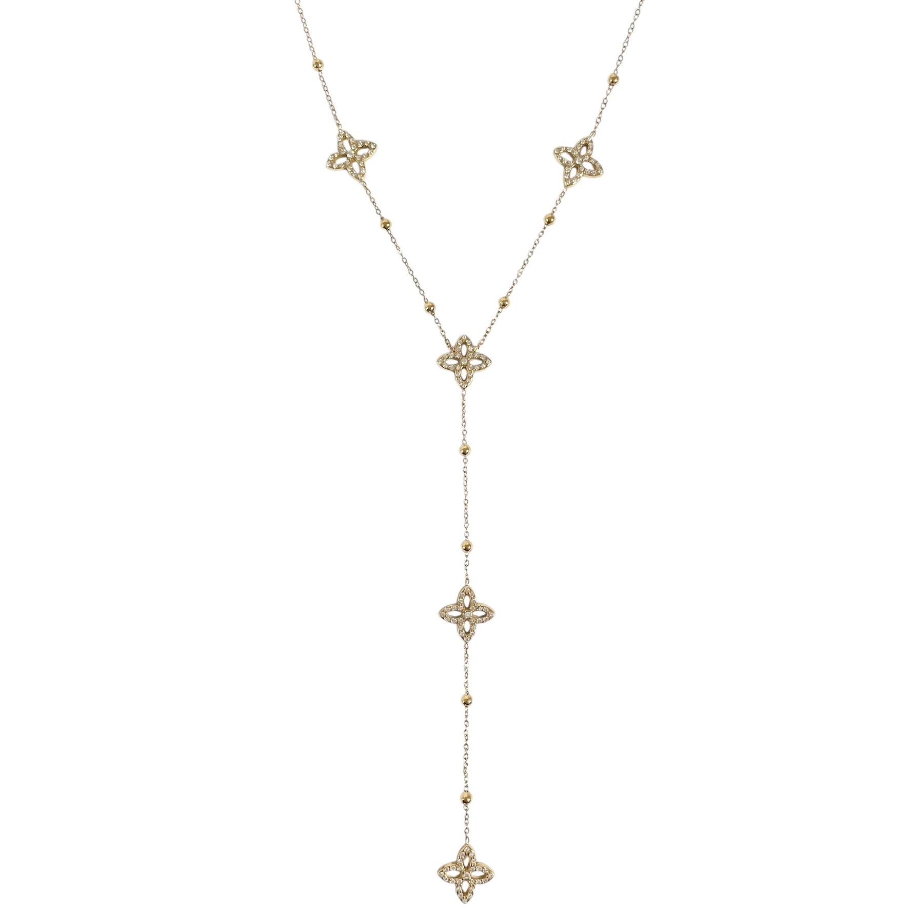 Collier en Y trèfle doré et strass en acier inoxydable doré pour femme