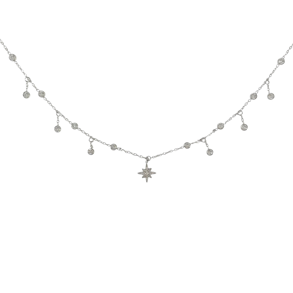 Collier pendentif étoile strass en acier inoxydable argenté pour femme 