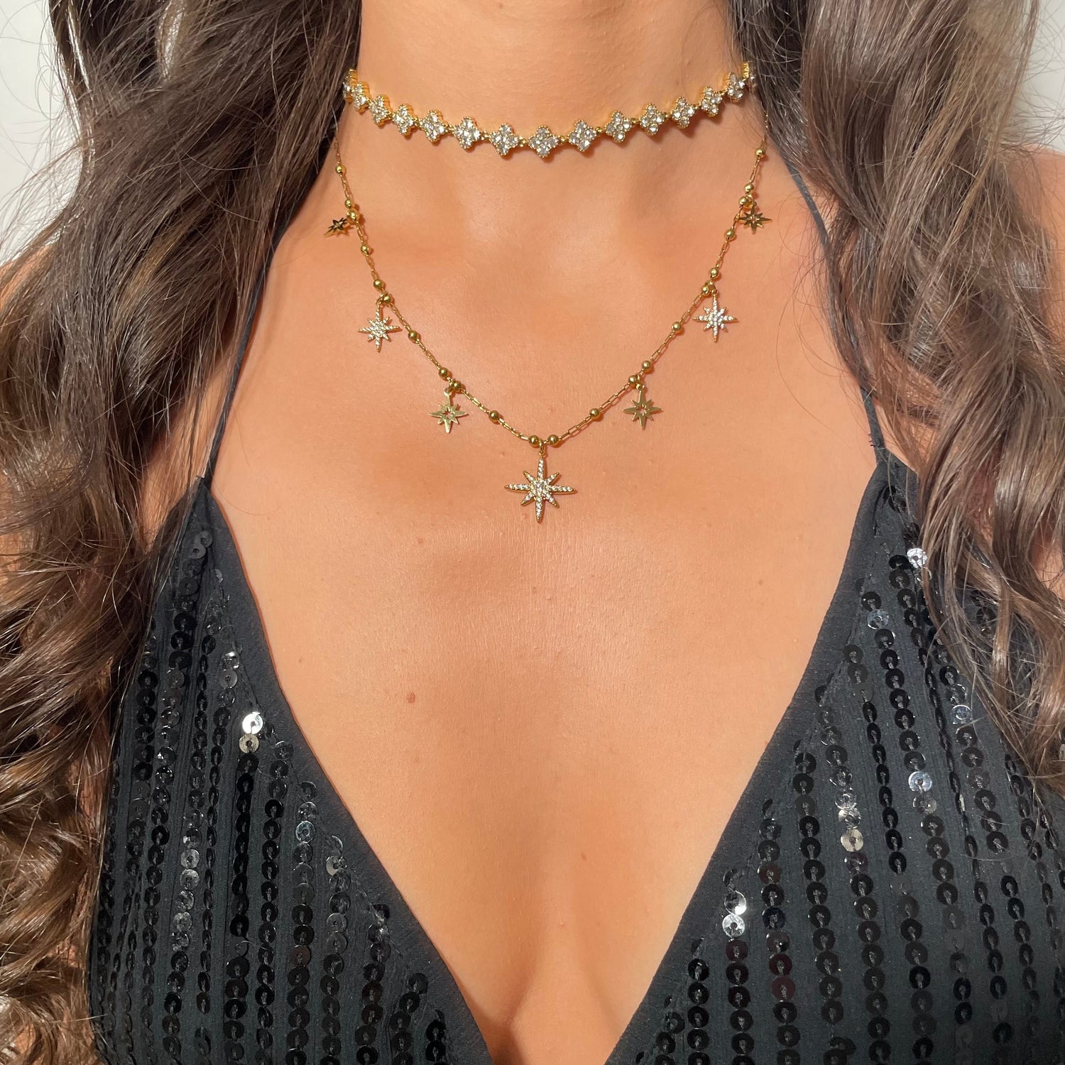 Collier étoiles doré en acier inoxydable tendance pour femme 