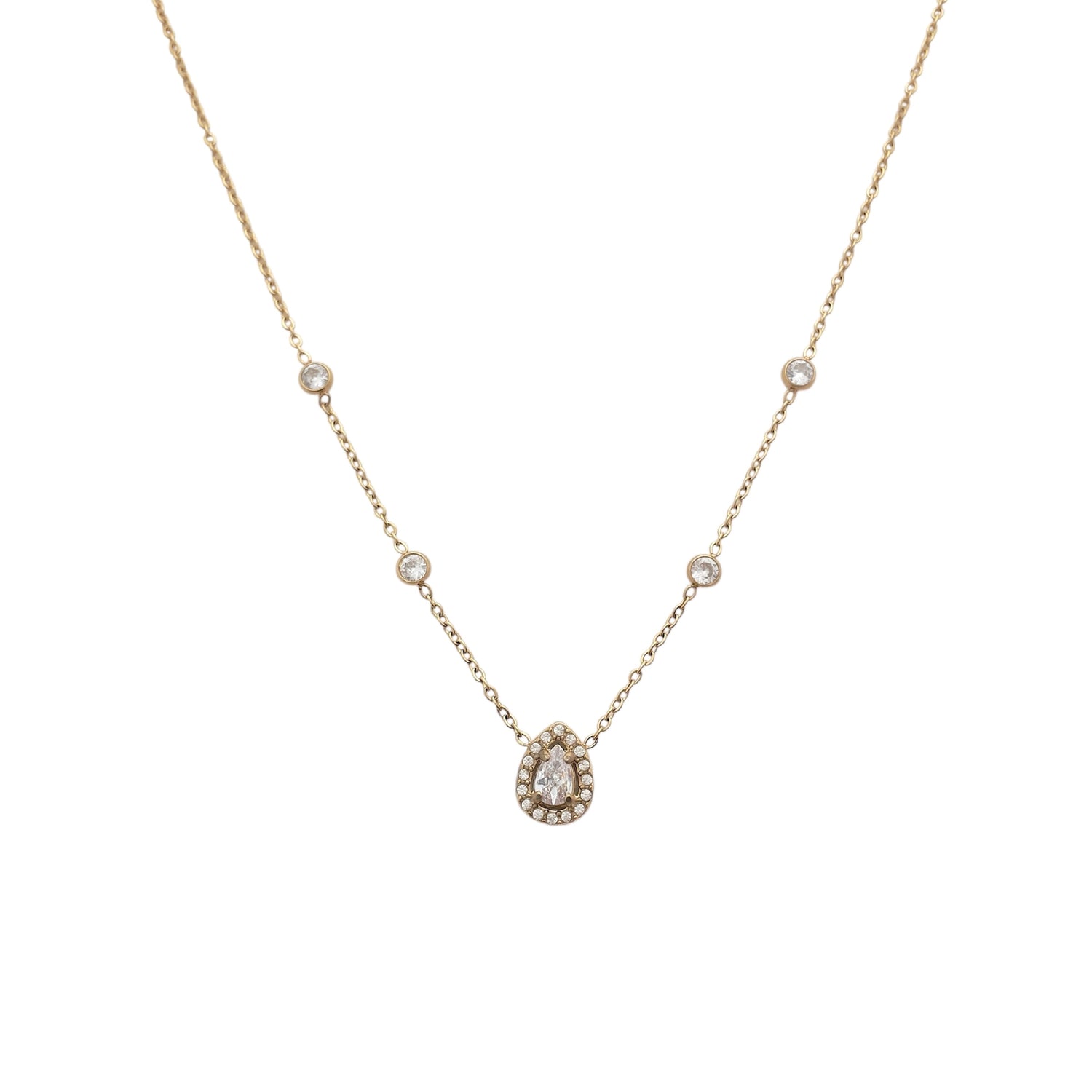 Collier goutte cristaux zircon en acier inoxydable doré pour femme 