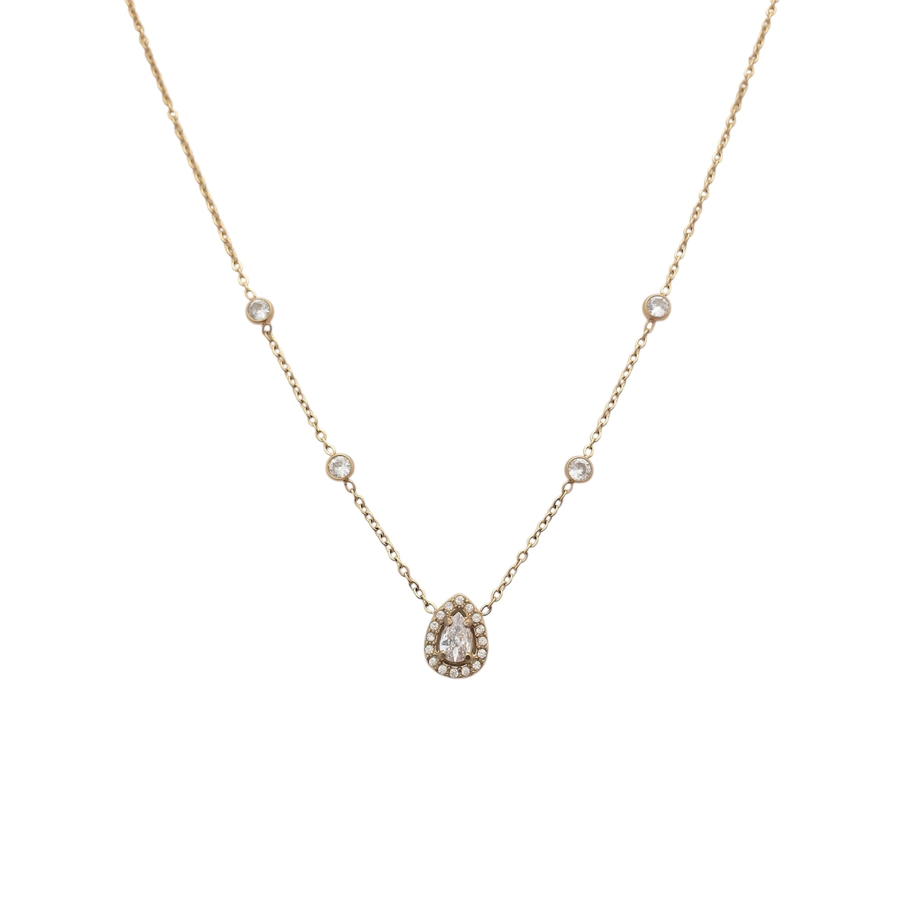Collier goutte cristaux zircon en acier inoxydable doré pour femme 