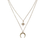 Collier lune étoile double rang doré en acier inoxydable pour femme 
