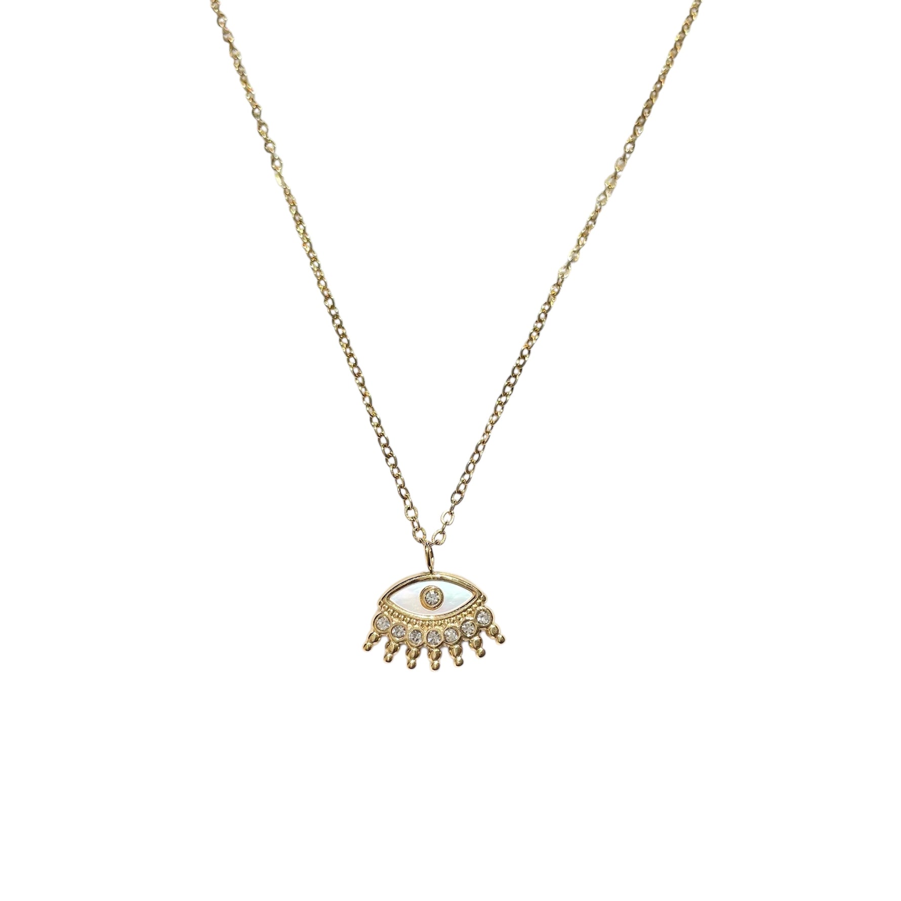 Collier oeil blanc nacre en acier inoxydable doré tendance pour femme 