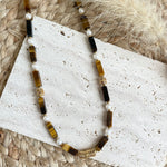 Collier Œil de Tigre & Perles d'Eau Douce – Bijou Femme Bohème-Chic Doré