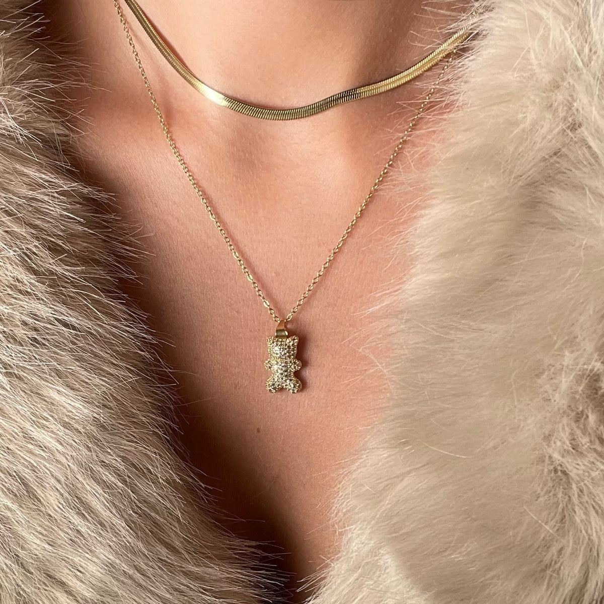 Collier ourson en acier inoxydable doré tendance pour femme 