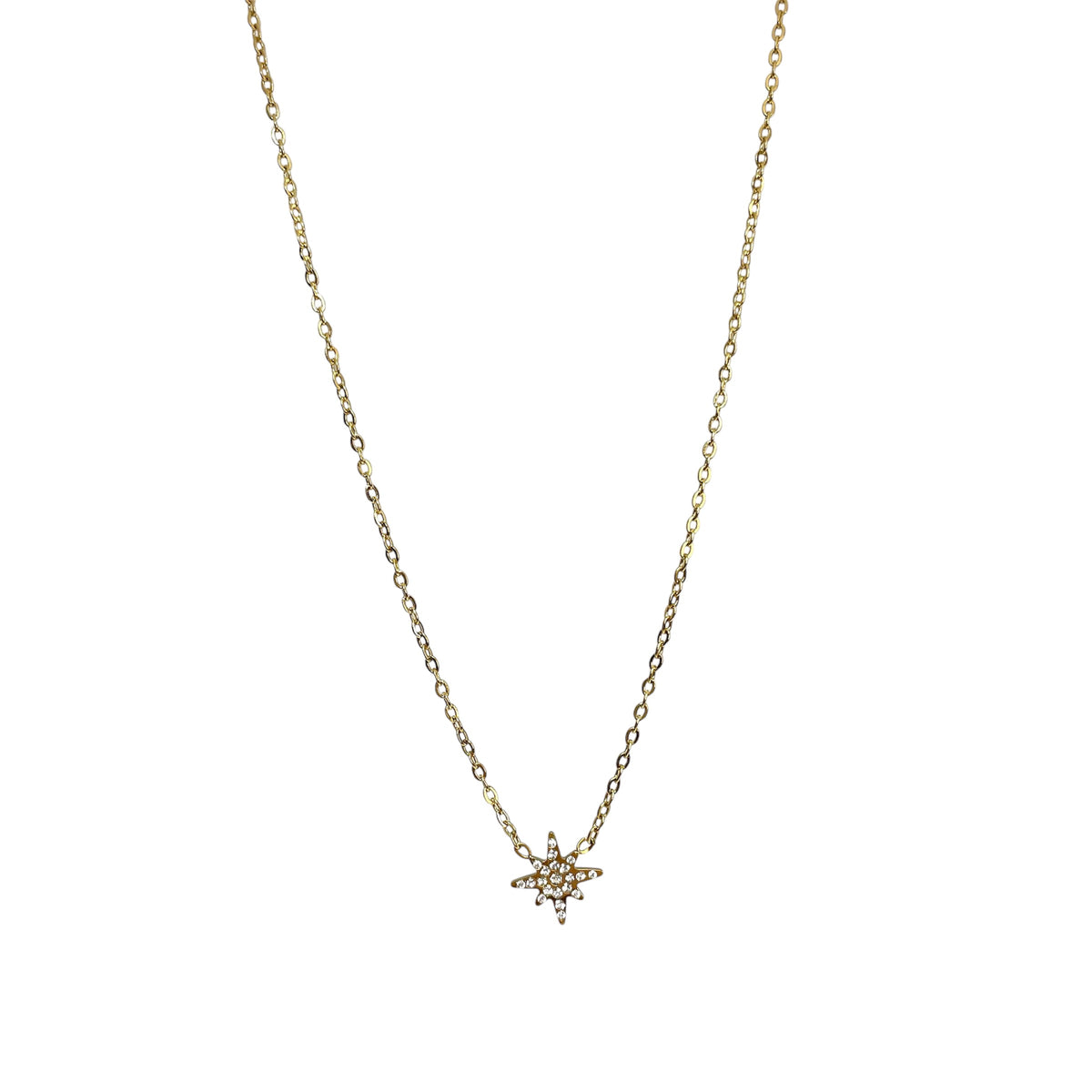 Collier fin petite étoile strass doré en acier inoxydable pour femme 