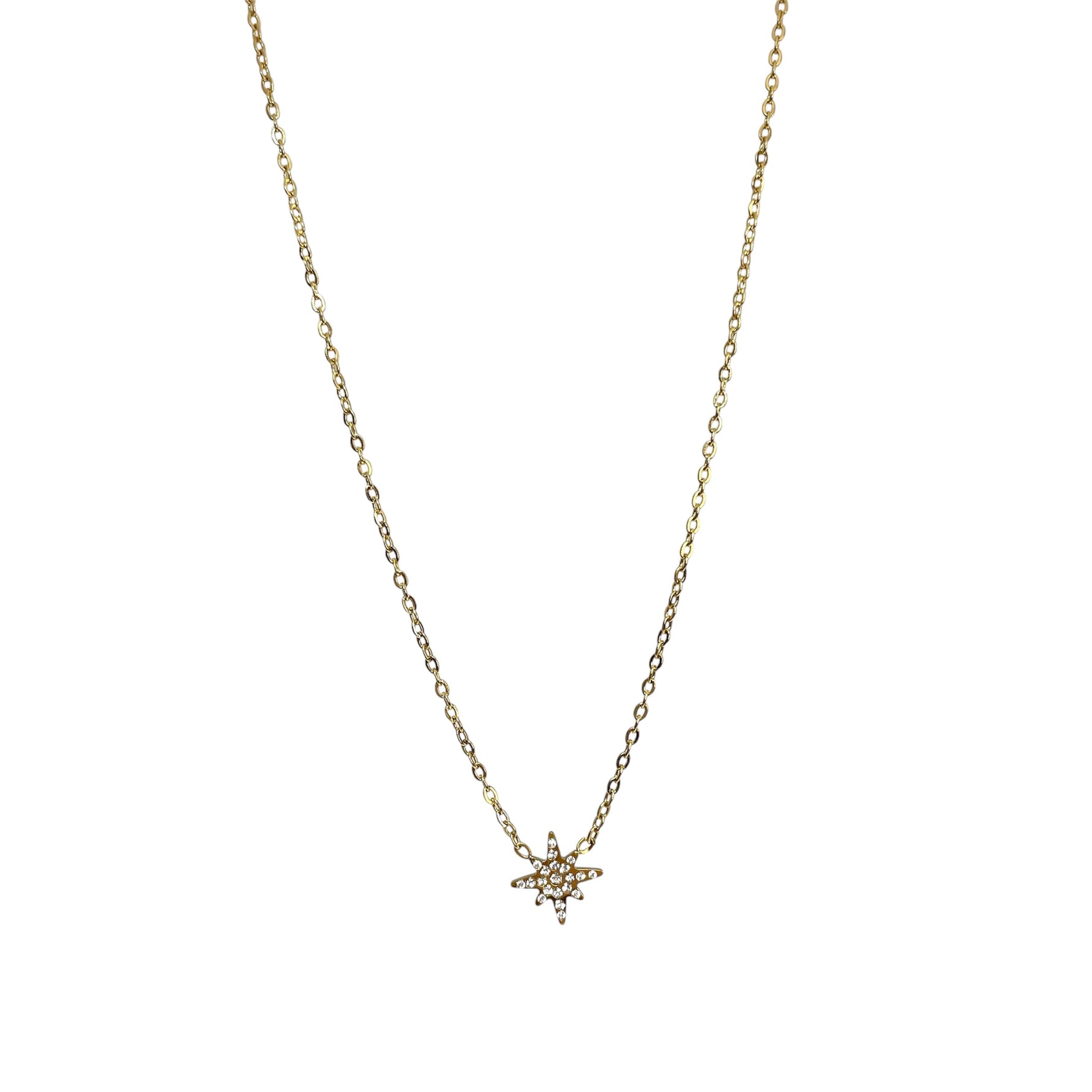 Collier fin petite étoile strass doré en acier inoxydable pour femme 