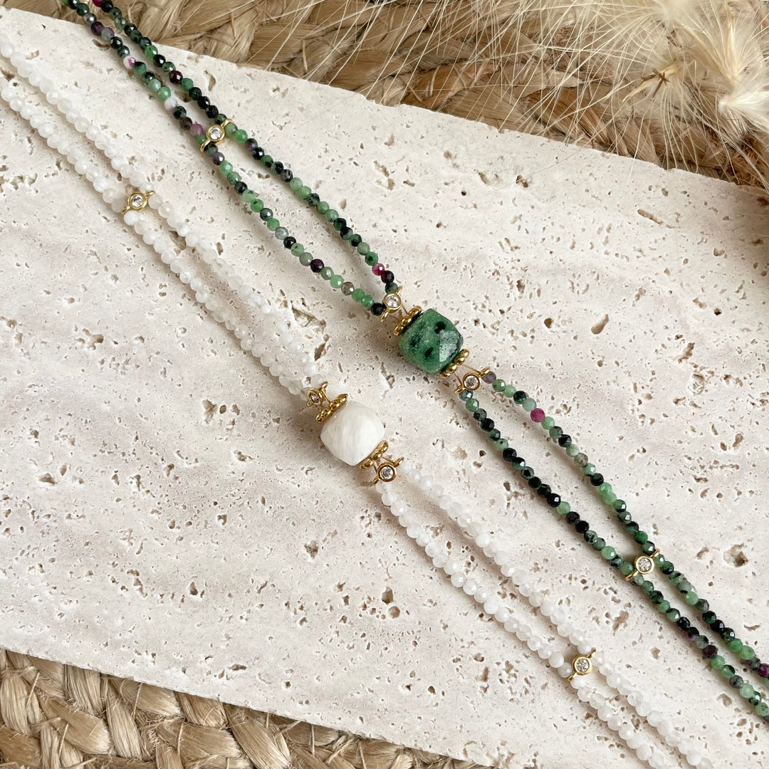 Collier ras de cou choker en pierre naturelle double rang pour femme 