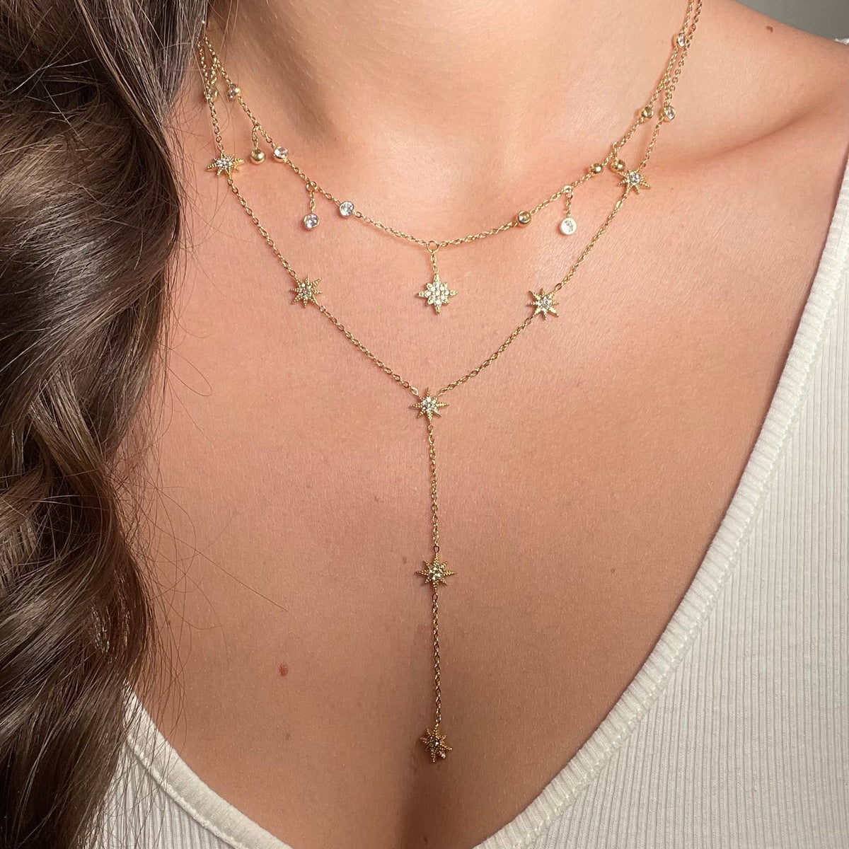 Collier ras de cou pendentif Étoile et strass en acier pour femme