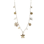 Collier Sautoir avec breloques composé de fleurs tendance en acier inoxydable doré pour femme 