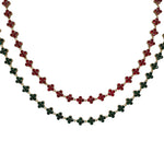 Collier trèfle bordeaux en zirconium et acier inoxydable dore pour femme.