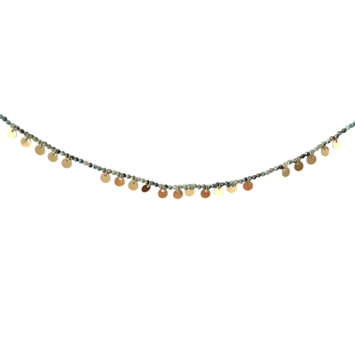Collier turquoise africaine et pampilles dore en acier inoxydable pour femme 