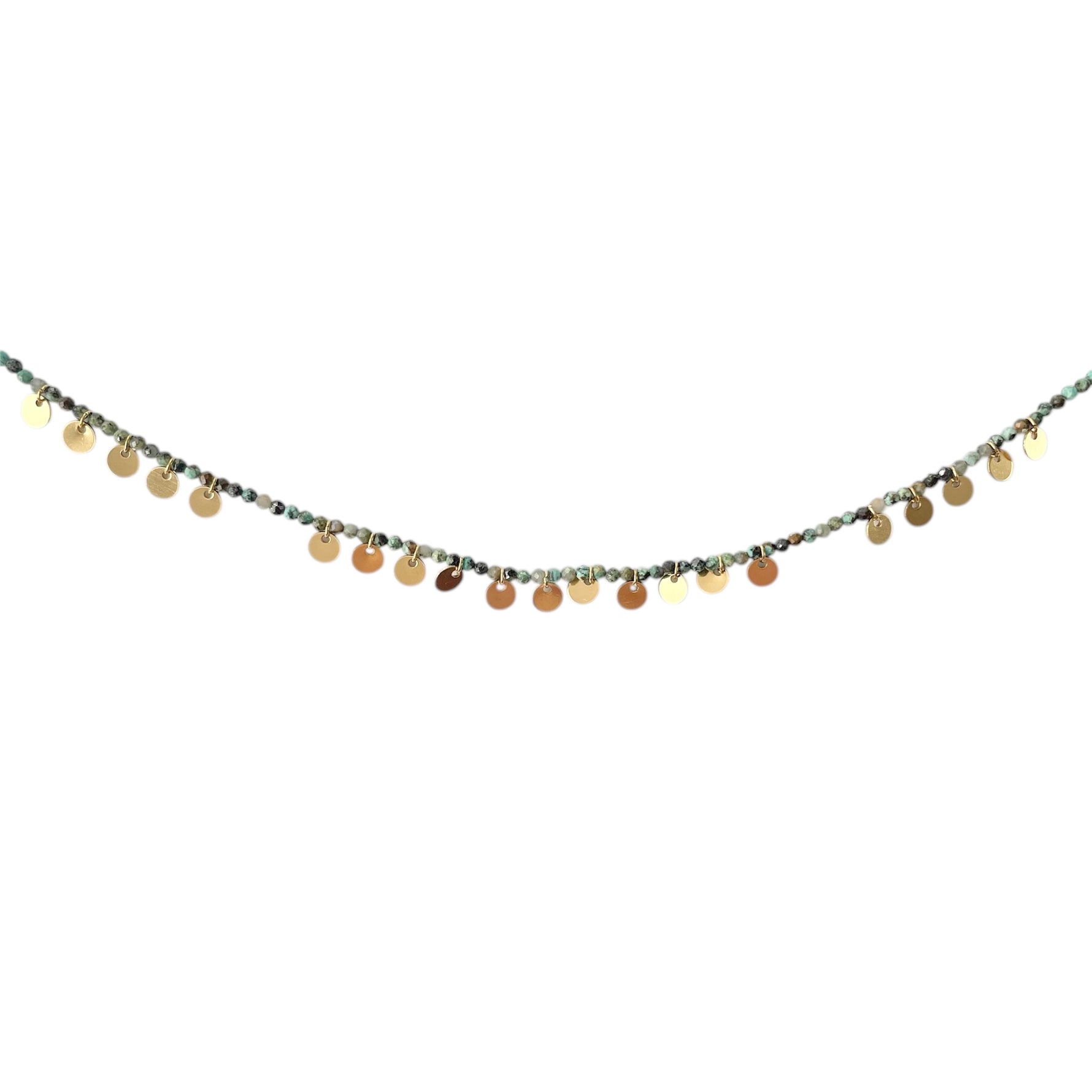 Collier turquoise africaine et pampilles dore en acier inoxydable pour femme 