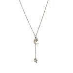 Collier en y étoile et lune en acier inoxydable argenté pour femme 