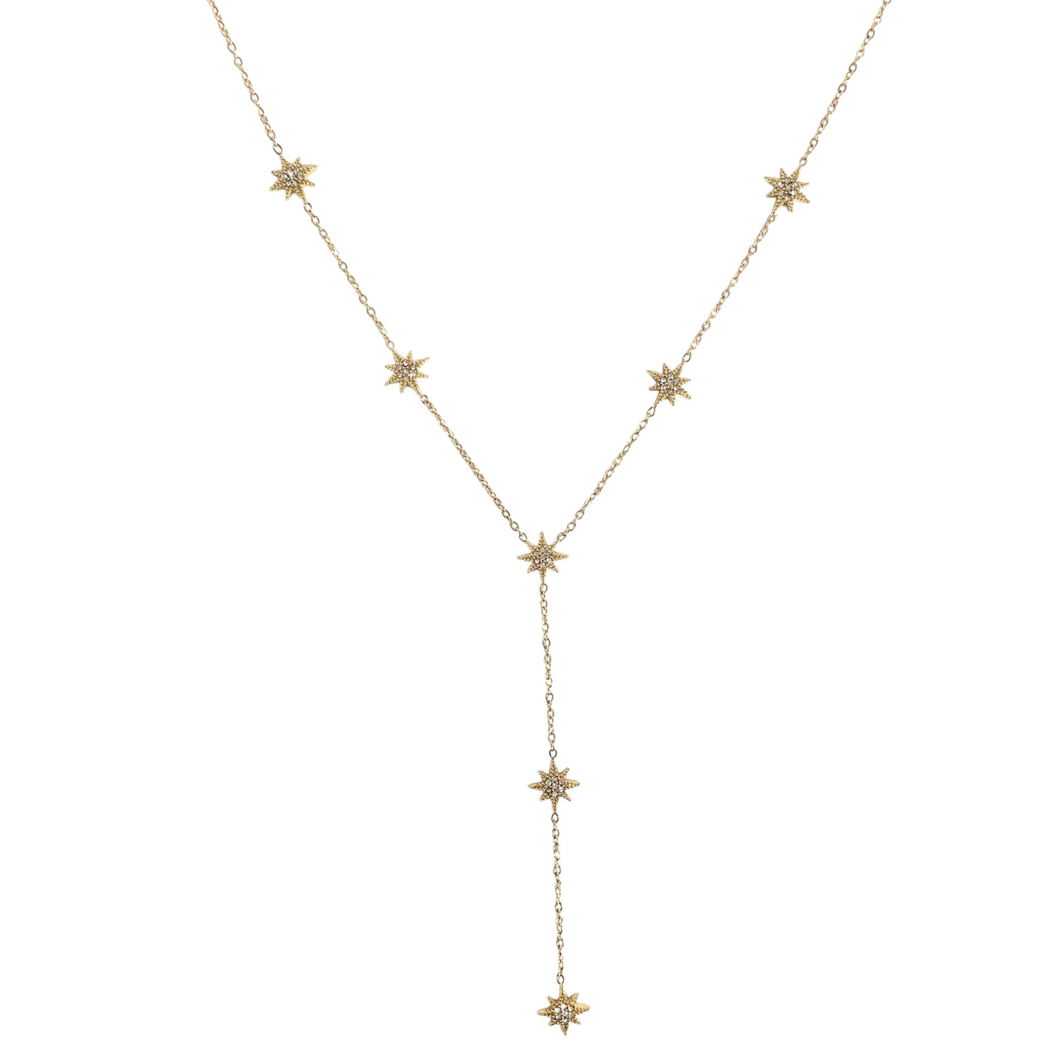 Collier étoilé en Y doré en acier inoxydable pour femme tendance céleste 
