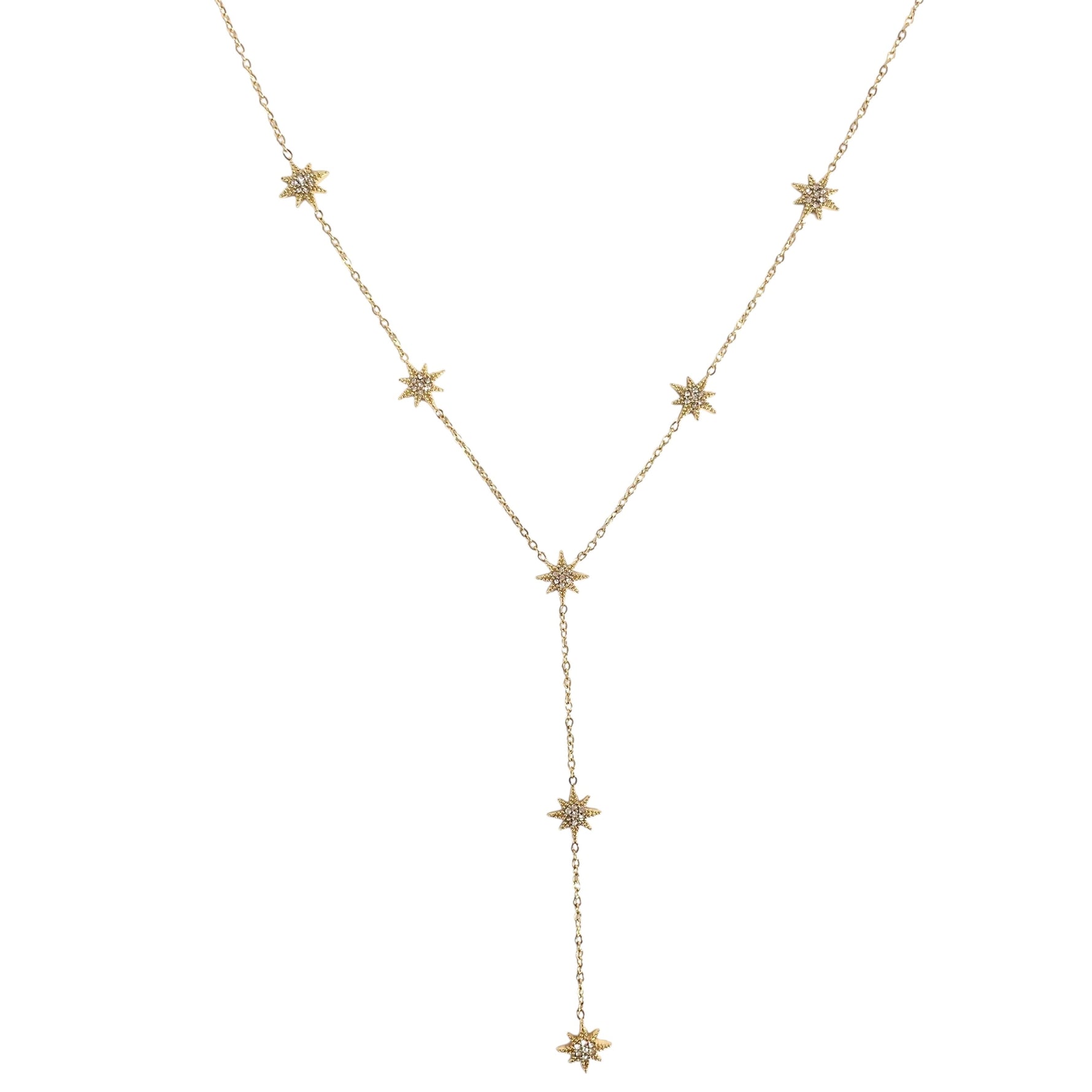 Collier étoilé en Y doré en acier inoxydable pour femme tendance céleste 