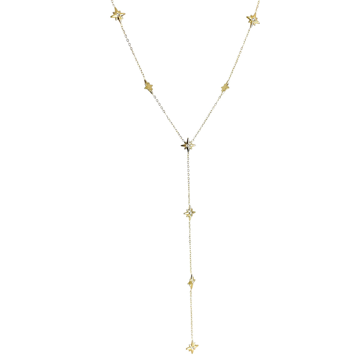 Collier en forme de y étoiles en acier inoxydable doré pour femme 
