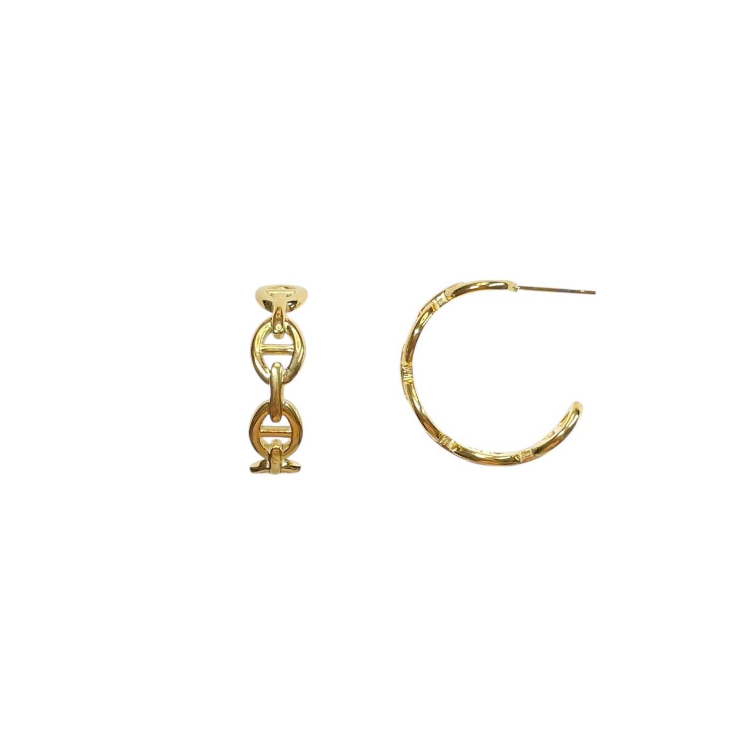Boucles d’oreilles créoles en acier inoxydable doré avec maille marine, bijou tendance pour femme.