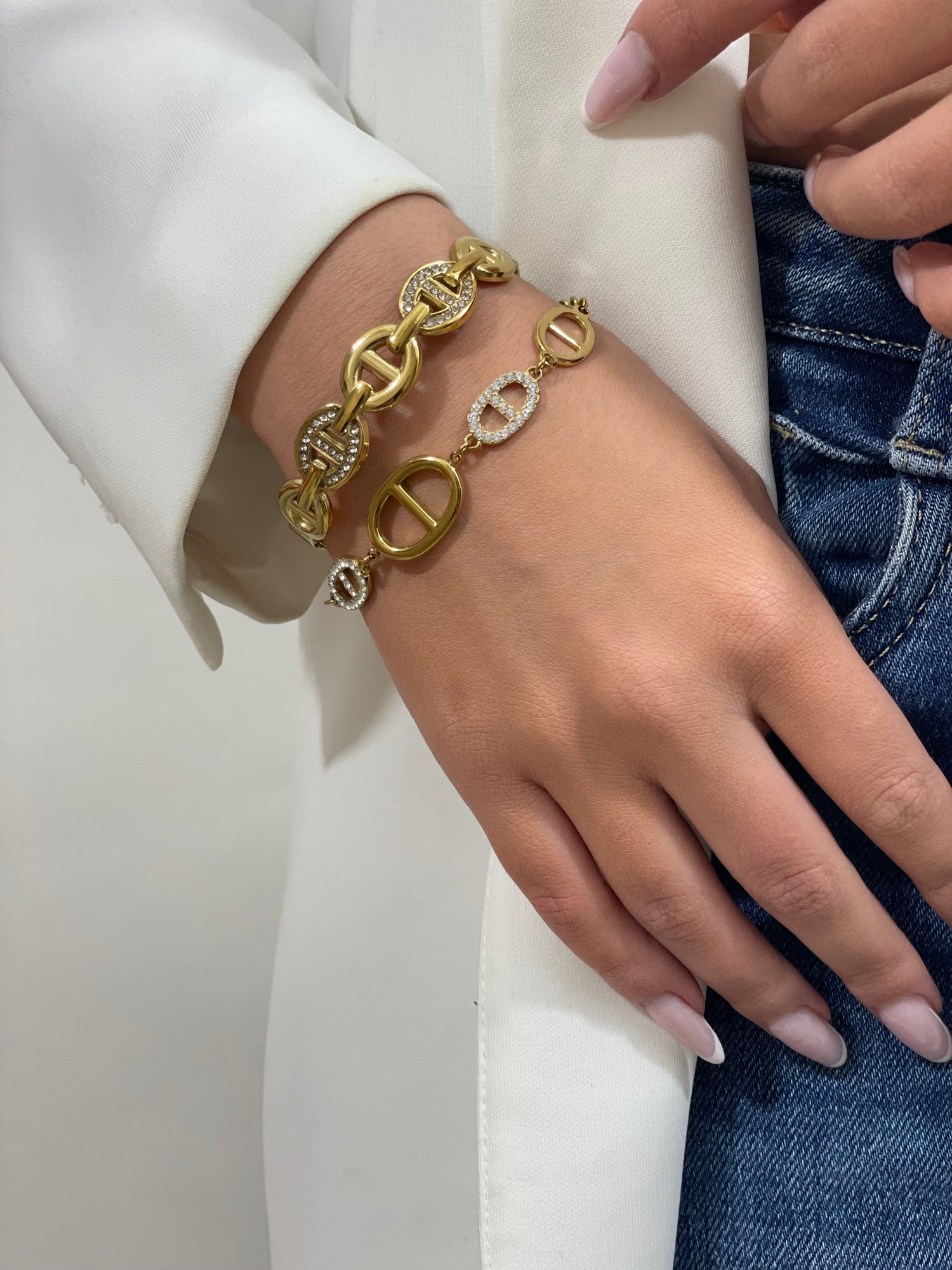 Bracelet Maille Marine Acier Inoxydable Strass - Hailey