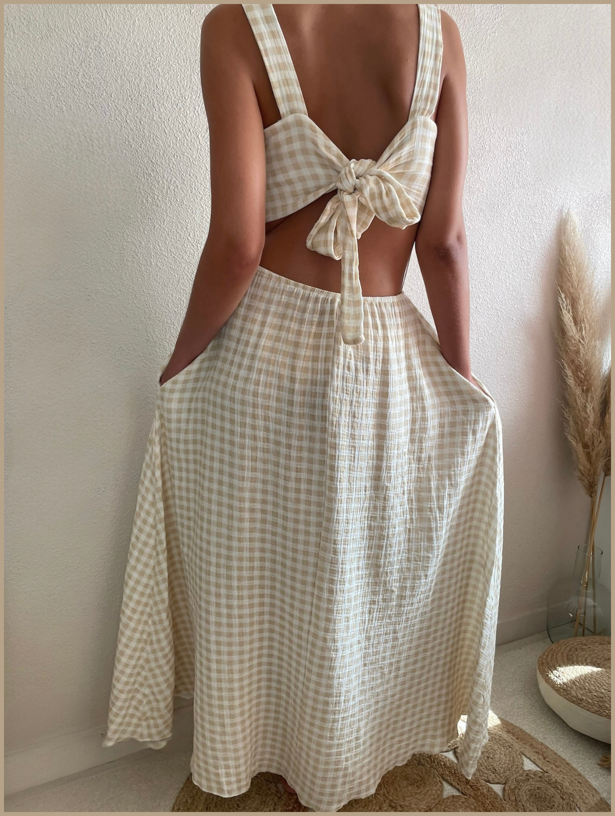 Robe longue vichy dos noué - Taille unique