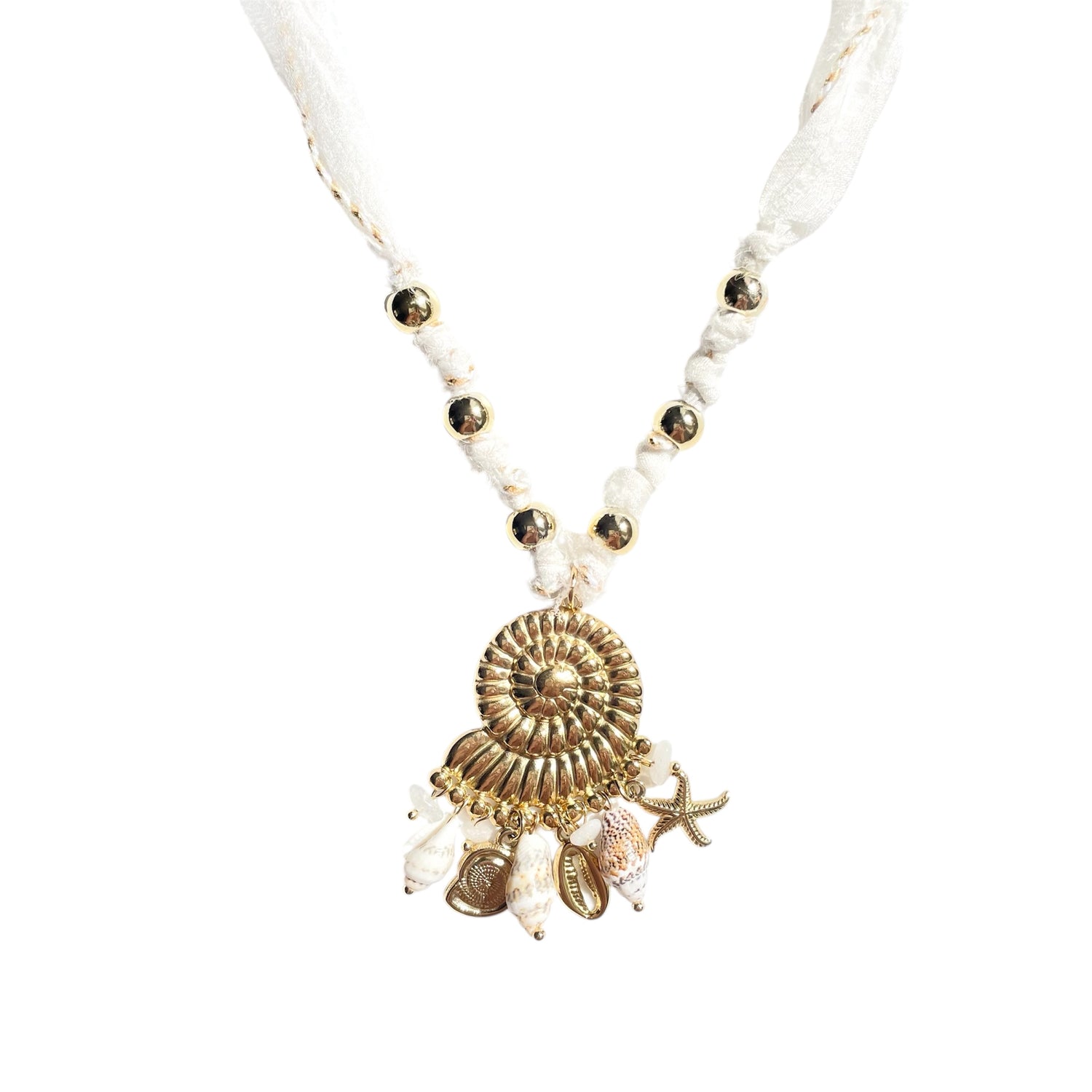 Collier coquillage en acier inoxydable doré cordon blanc pour femme 