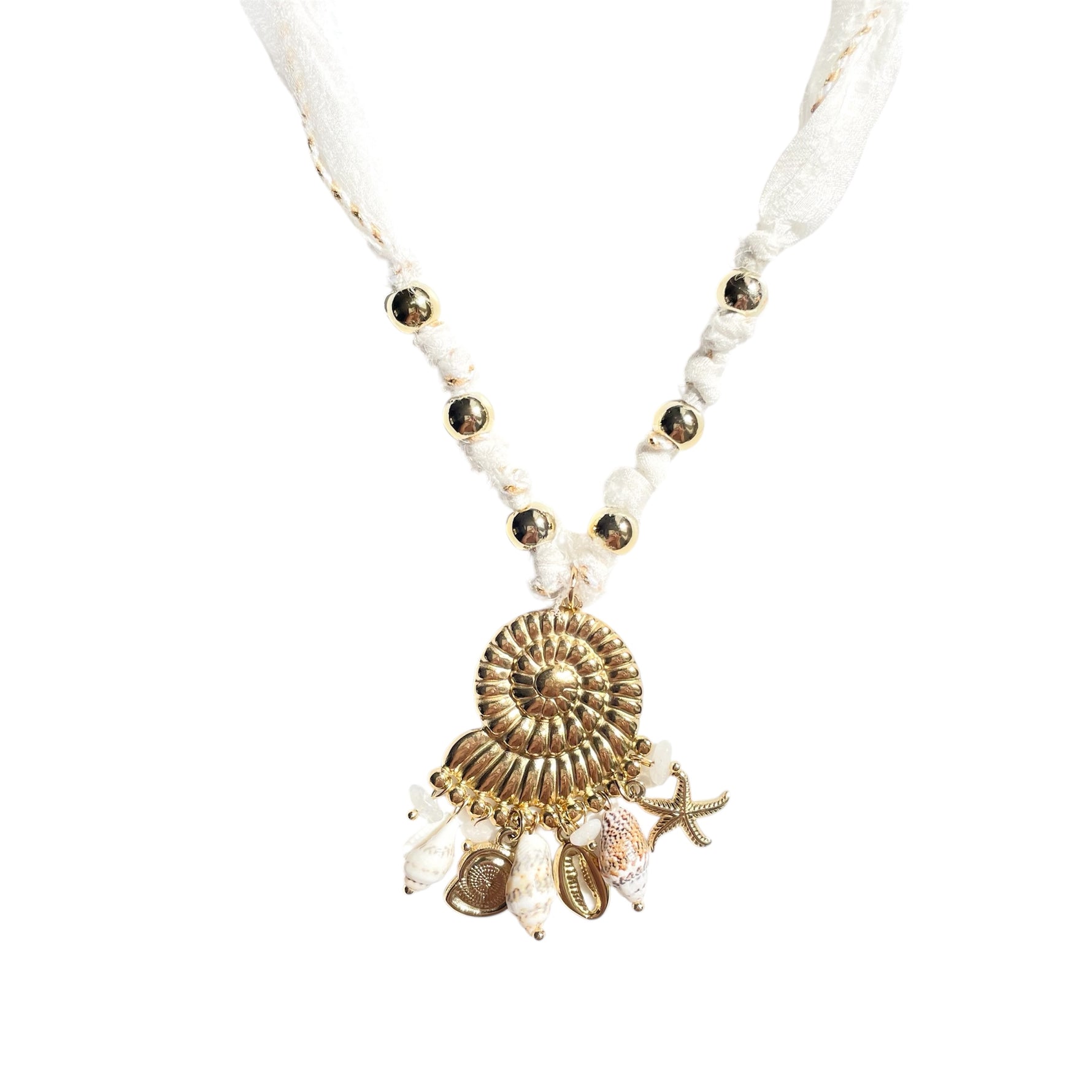 Collier coquillage en acier inoxydable doré cordon blanc pour femme 