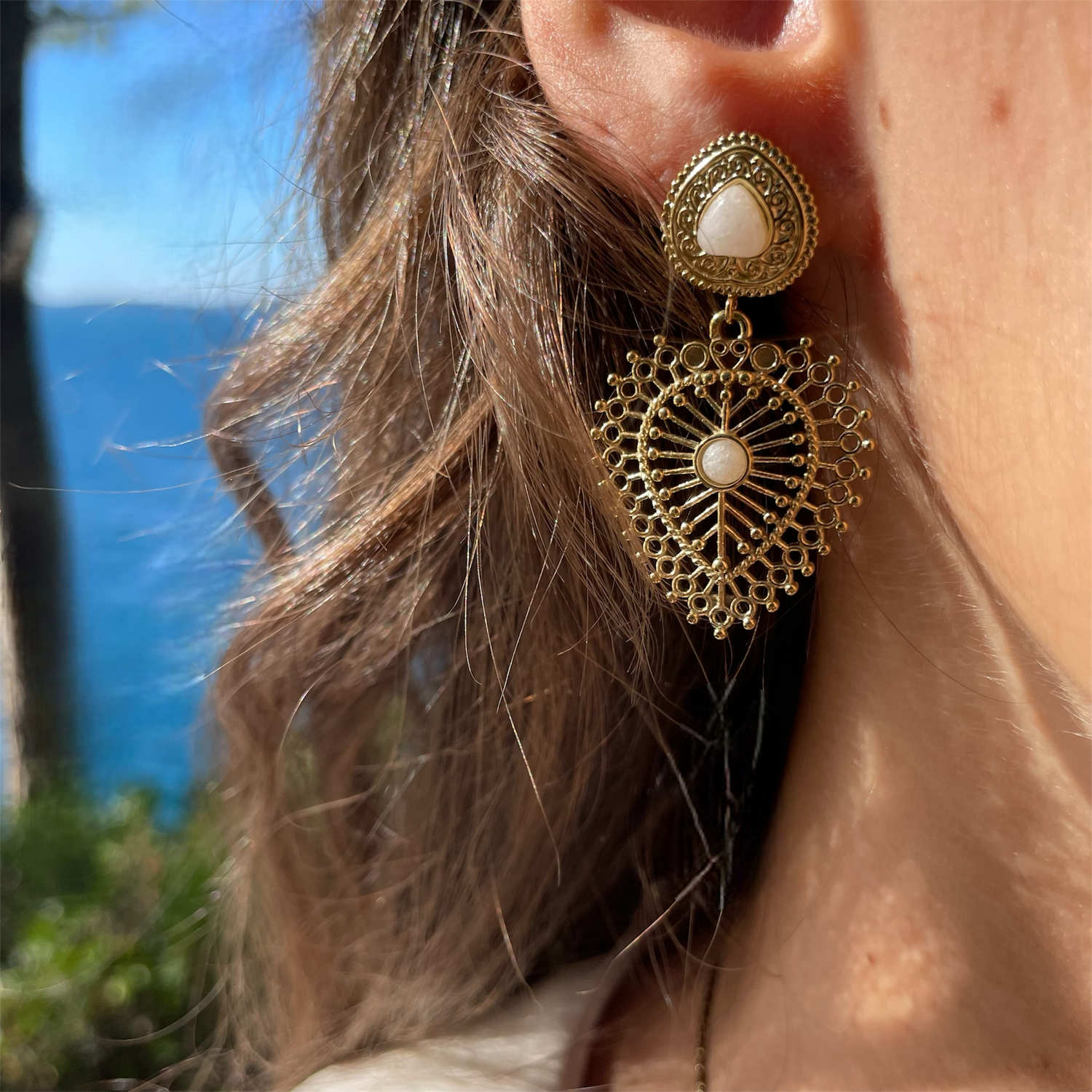 Boucles d’oreilles pierres naturelles - Agate Blanche