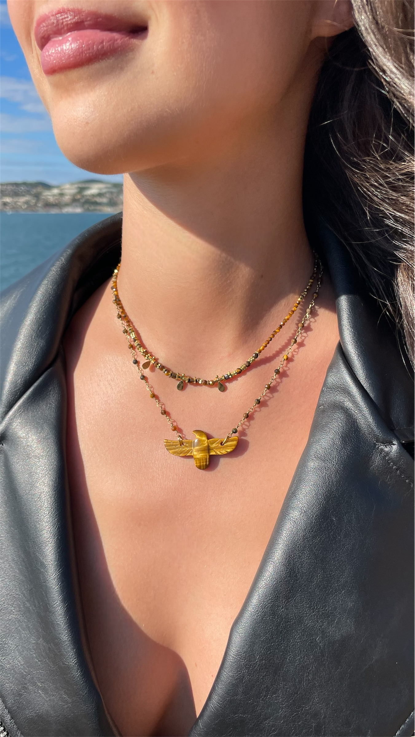 Collier Œil De Tigre & Pampilles - Taina