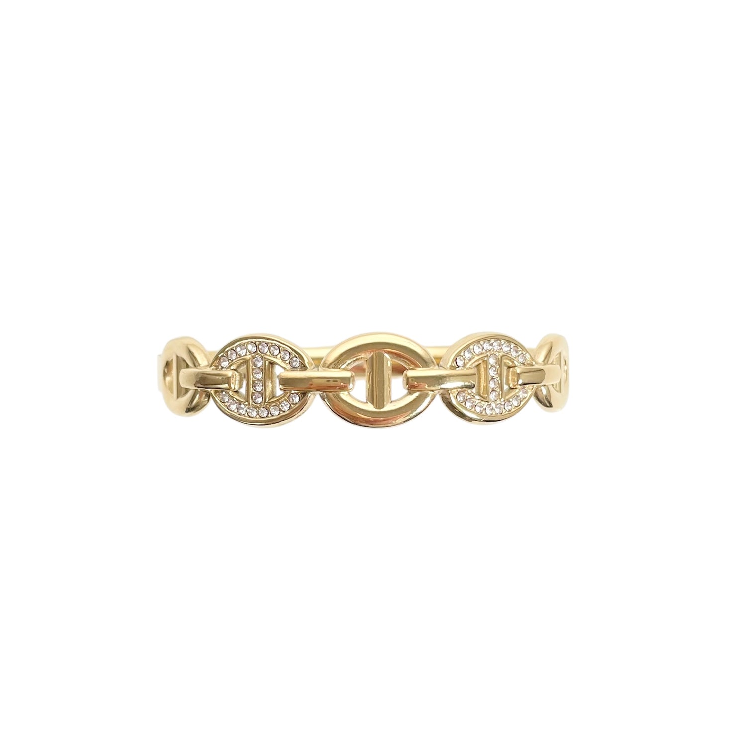 Jonc maille marine strass en acier inoxydable doré pour femme tendance 