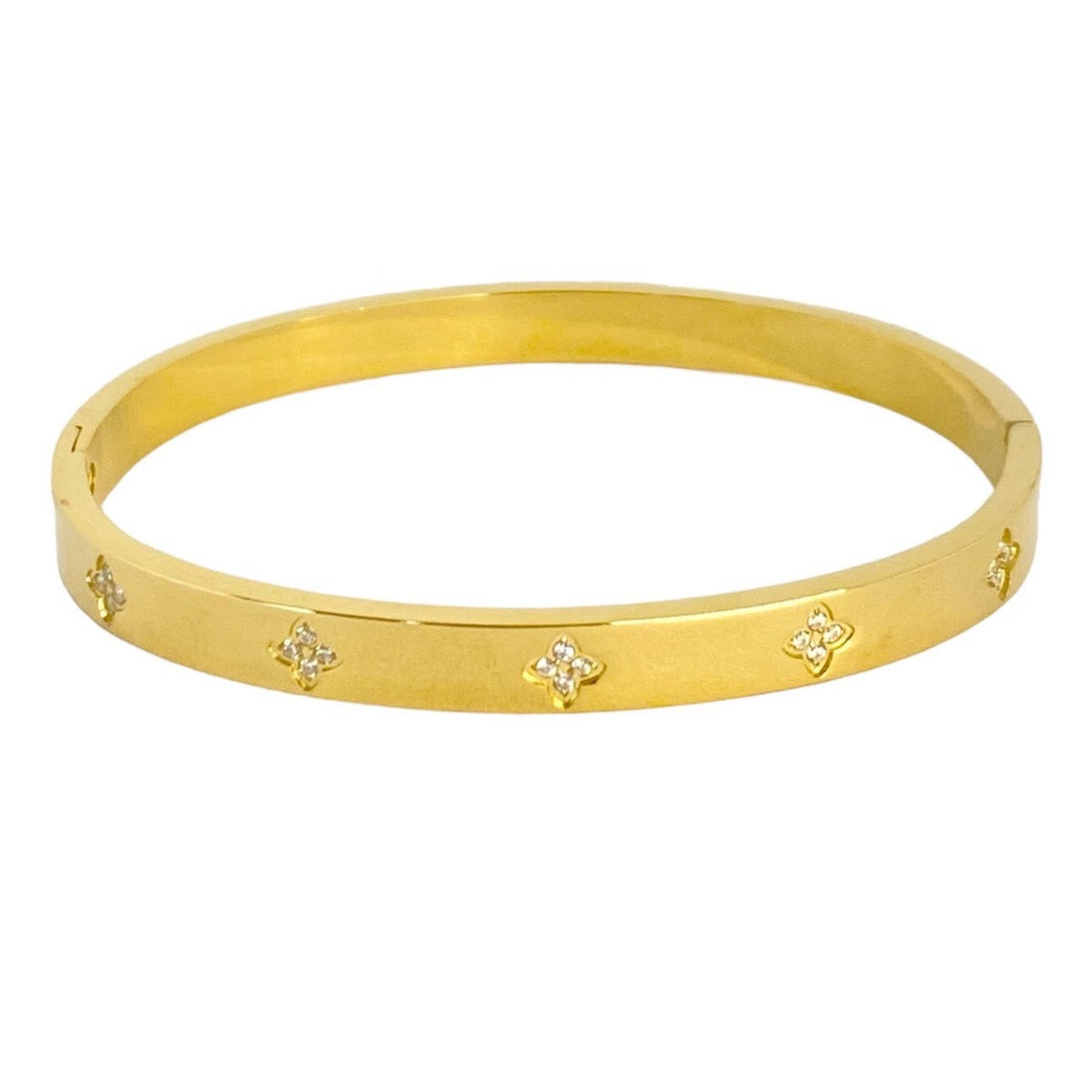 Bracelet Jonc trèfles tendance en acier inoxydable doré pour femme 