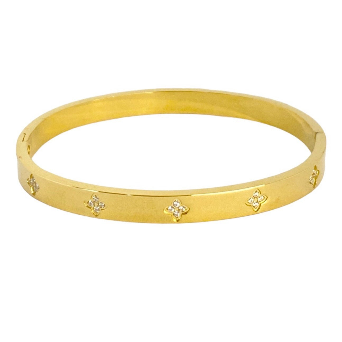 Bracelet Jonc trèfles tendance en acier inoxydable doré pour femme 