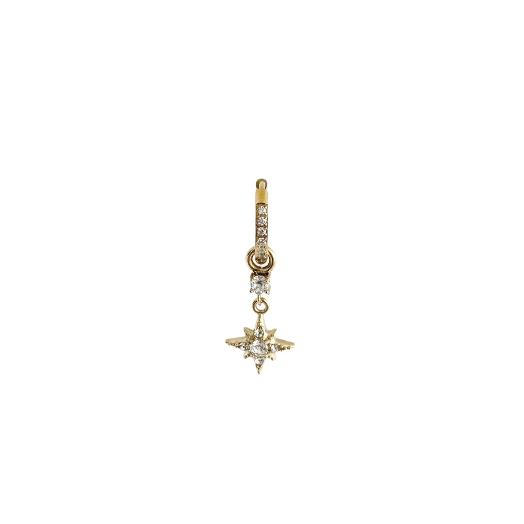 Mono boucle pendentif étoile scintillante en acier inoxydable doré pour femme