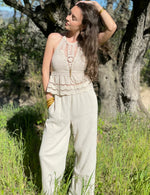 Pantalon beige en gaz de coton style bohème pour femme 