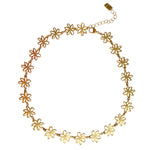 Collier ras de cou fleurs martelées en acier inoxydable doré chic femme 