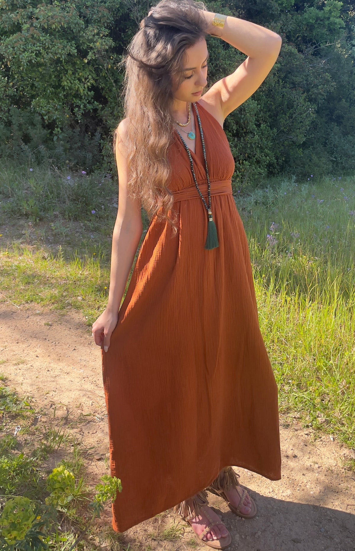 Robe Terracotta Bohème en coton made in Italie pour femme 