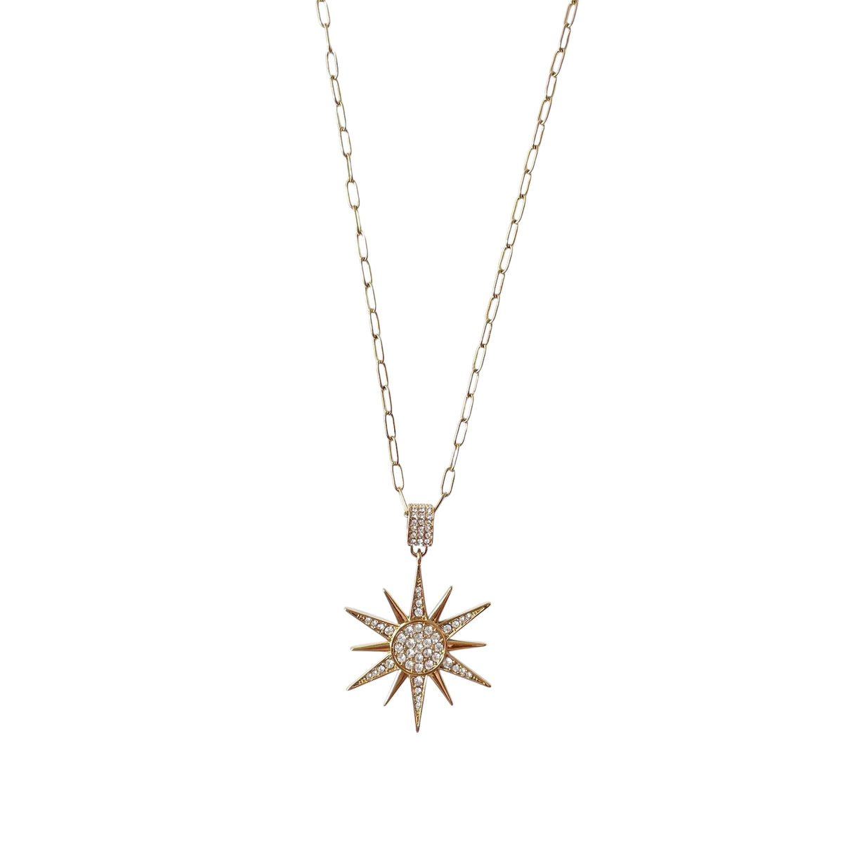 Sautoir étoile pendentif collier long en acier inoxydable doré strass pour femme