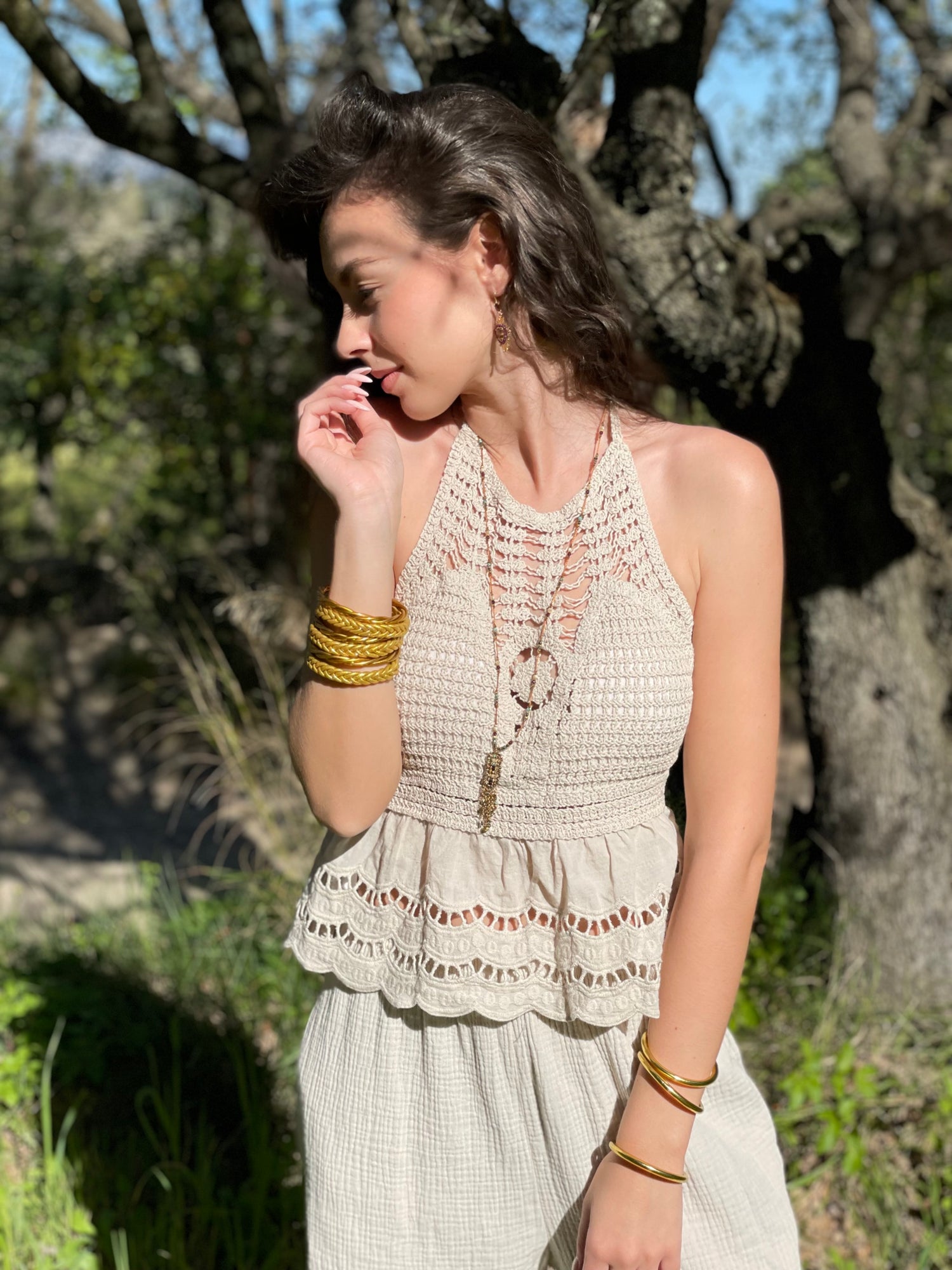 Top crochet bohème chic, Haut dos nu coton été femme.
