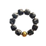 Bracelet en résine perles carrées noire avec perle dorée en acier inoxydable, bijou ajustable femme