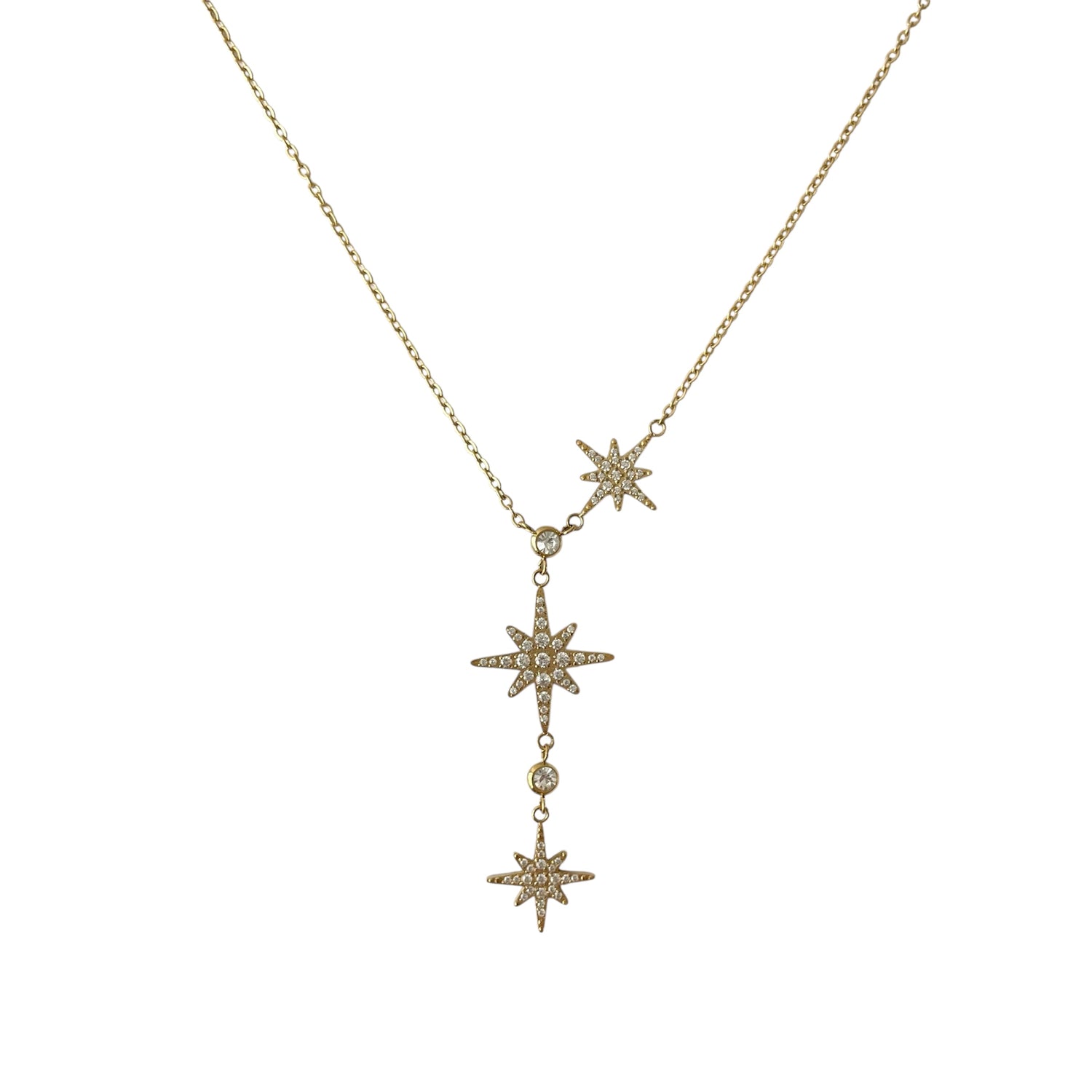 Collier à 3 étoiles tendance en acier inoxydable doré pour femme 