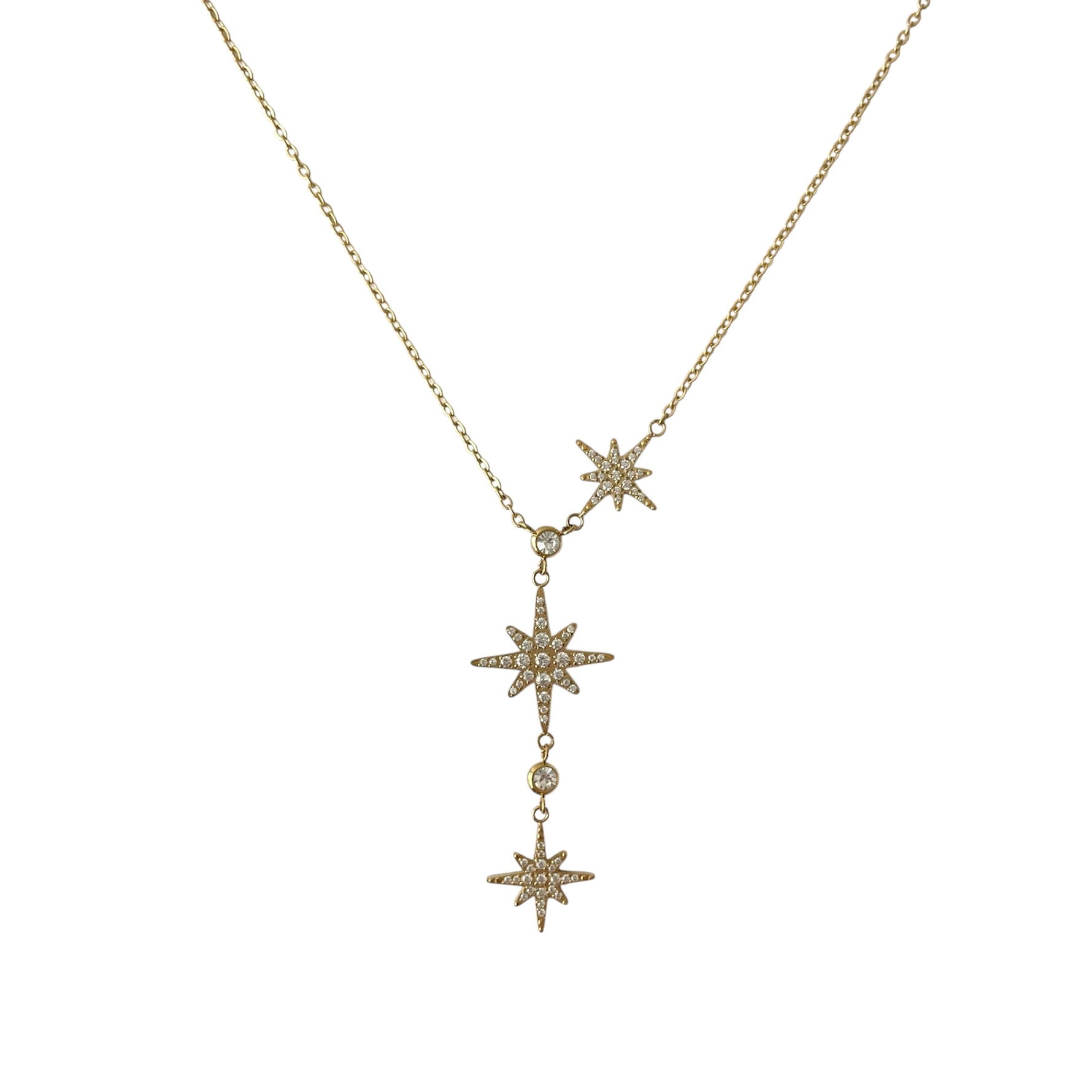 Collier à 3 étoiles tendance en acier inoxydable doré pour femme 