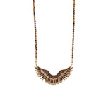 Collier pendentif ailes doré orné de strass marron et pierres naturelles œil de tigre femme bijou protecteur et apaisant