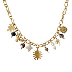 Collier avec breloques soleil doré pour femme en acier inoxydable style bohème chic