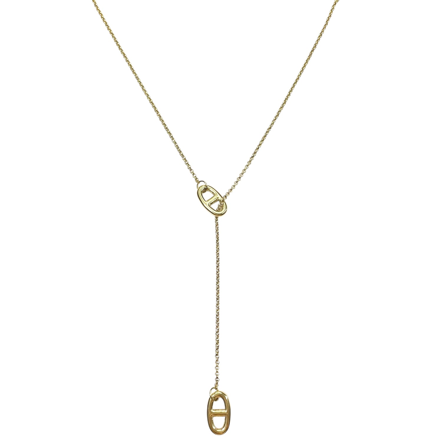 Collier en Y coulissant Maille marine en acier inoxydable doré, bijou ajustable, résistant à l’eau et tendance pour femme